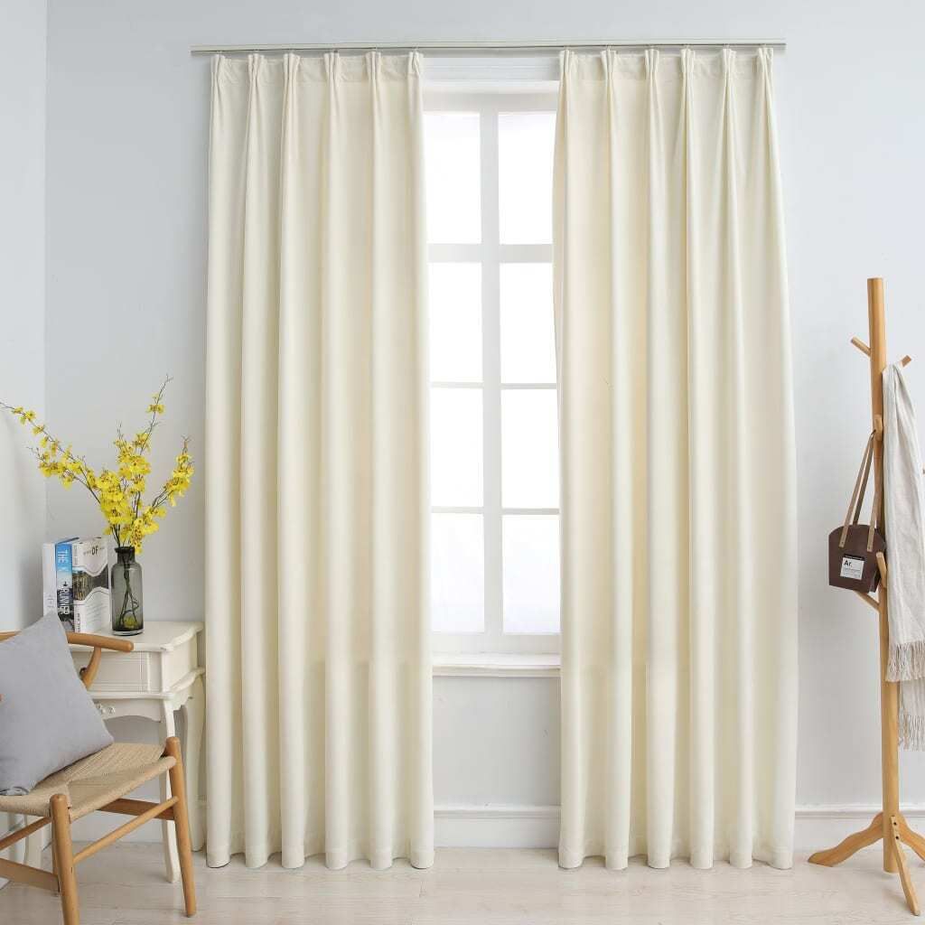 The Living Store Verdunkelungsvorhänge mit Haken 2 Stk. Samt Creme 140x175cm