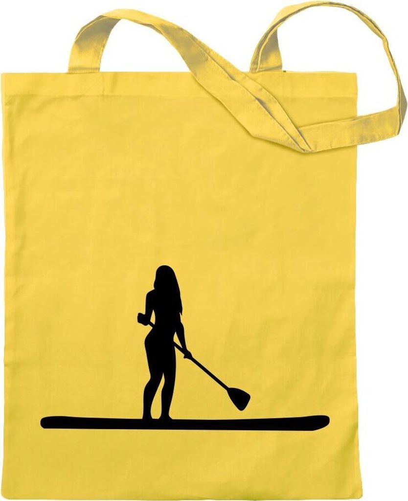 Kiwistar - Baumwolltasche - gelb - Stand Up Paddling Figur - Tragetasche Stoffbeutel Umhängetasche Langer Henkel