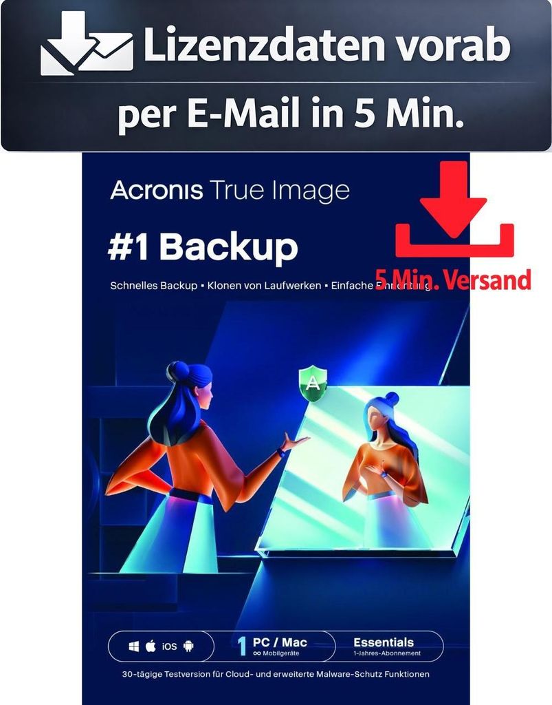 Acronis True Image Essentials (1 Device - 1 Jahr) ESD Hilfsprogramme Tools Treiber 5 Min. Versand als Download per Mail