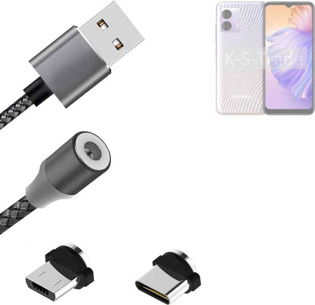 K-S-Trade Hochwertiges Magnet-Lade-kabel Sync-Kabel Daten-Kabel kompatibel mit Doogee N50 mit USB-Typ-C-Anschluss und Micro-USB-Anschluss 2A bis zu