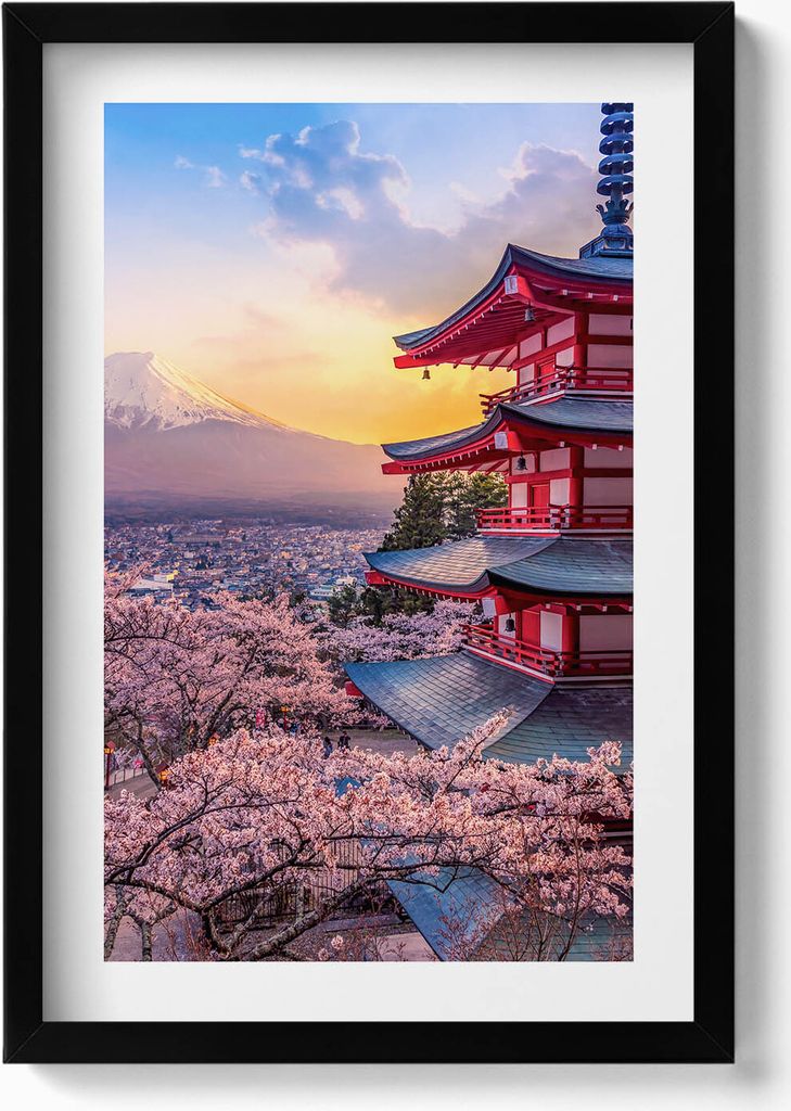 Japanisches Bauwerk– Wandbild mit Rahmen – Gerahmtes Bild – Wanddekoration – 40x60 cm – Schwarz