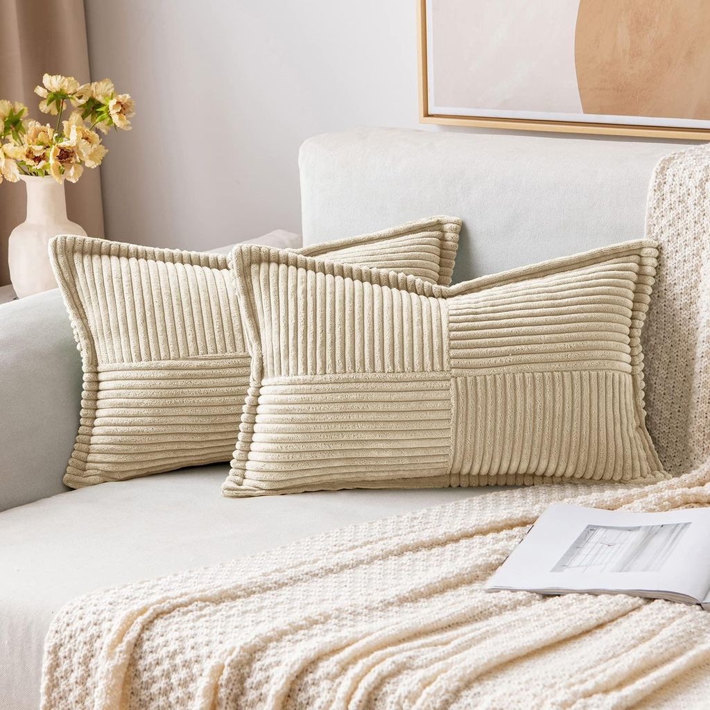 Set mit 2 Kissenbezügen aus Cord, beige, 40 x 60 cm