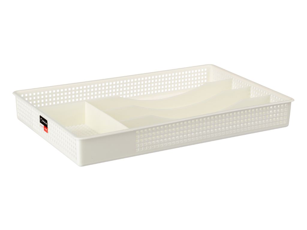 Einsatz für Schubladen, Organizer für Besteck aus Kunststoff, durchbrochen, cremefarben, 33,2 x 21,4 x 4,3 cm