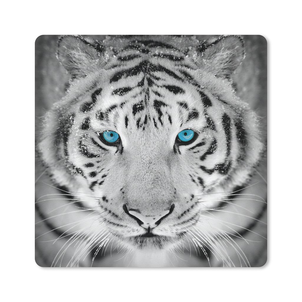 MuchoWow Mauspad Mousepad Tiere - Tiger - Augen - Blau - Schwarz und weiß 20x20 cm - Mousepads - Maus Mat - Pad - Mausunterlage - Desk Mat - Bur...