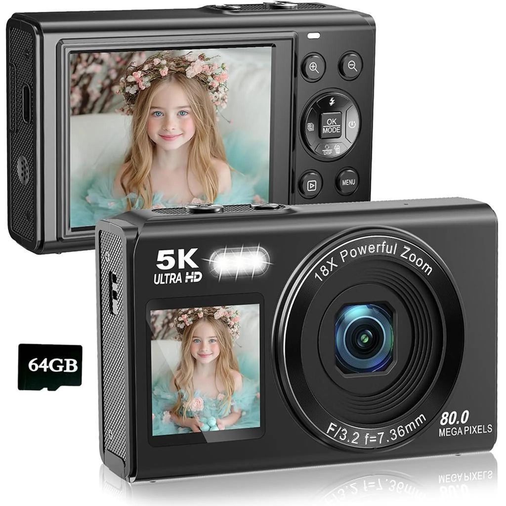 ZELURXX 5K digitálny fotoaparát, 80MP, 18x zoom, duálny Obrázok produktu 