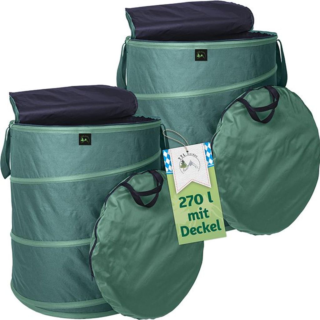 TTL GARDEN 2×270L Pop Up Gartensack Deluxe – 2er Set 270L 600D Oxford mit Deckel