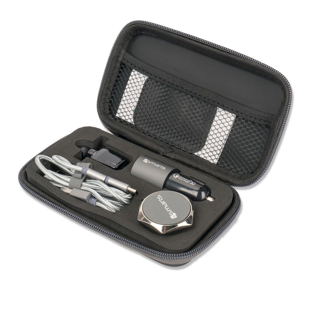 4smarts Travel Set Reise Set KFZ Halterung Lade Kabel Micro USB Typ C Combo Quick Charge Schwarz
