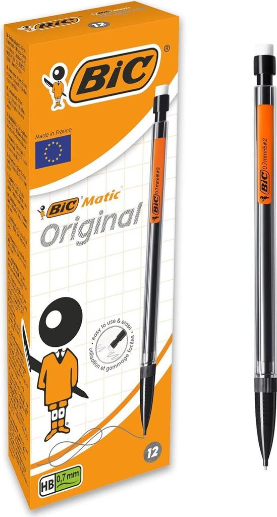 BIC Druckbleistift Matic HB-Medium Radiergummi 12 Stck + Ersatzminen