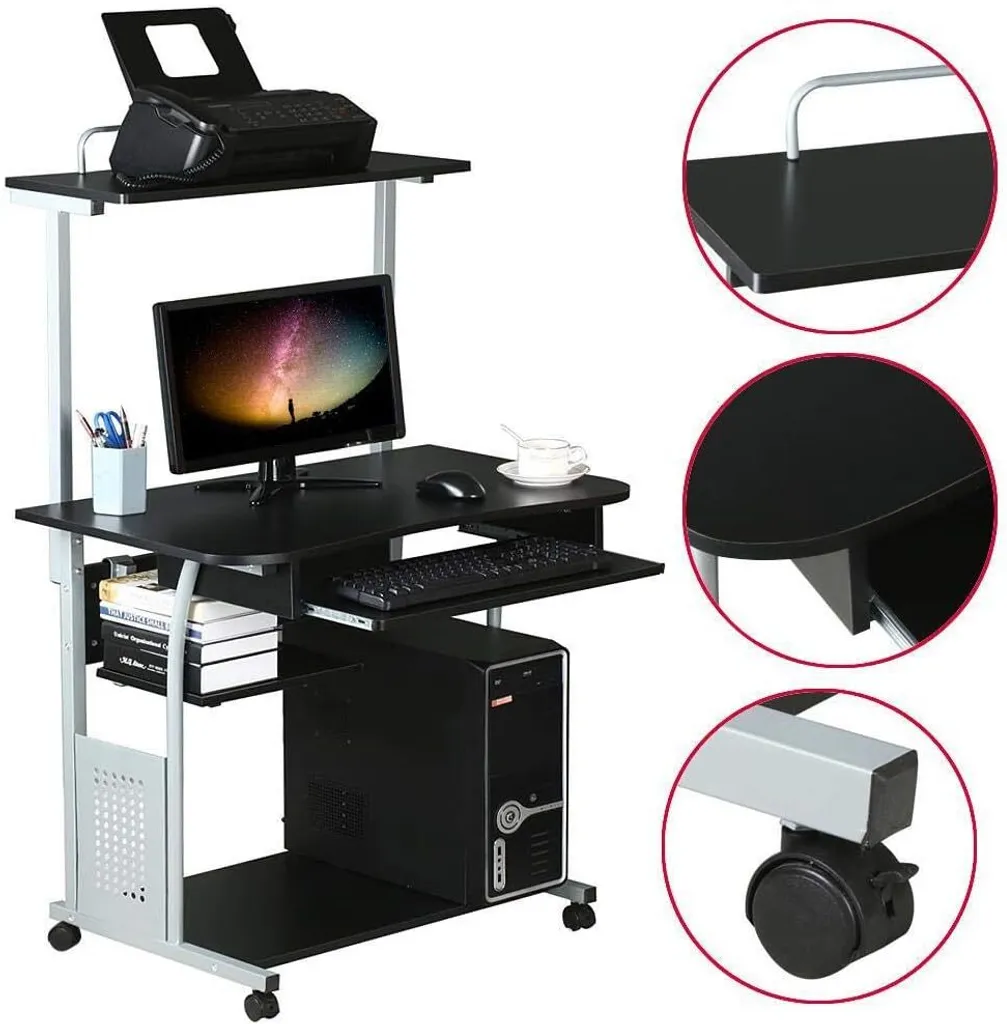 Yaheetech Bureau d'Ordinateur Compact 80cm en Bois et Métal Noir - 6