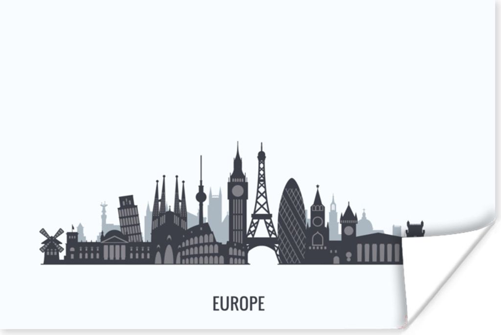 MuchoWow Poster Europa - Skyline - Schwarz - Weiß 90x60 cm - Schlafzimmer