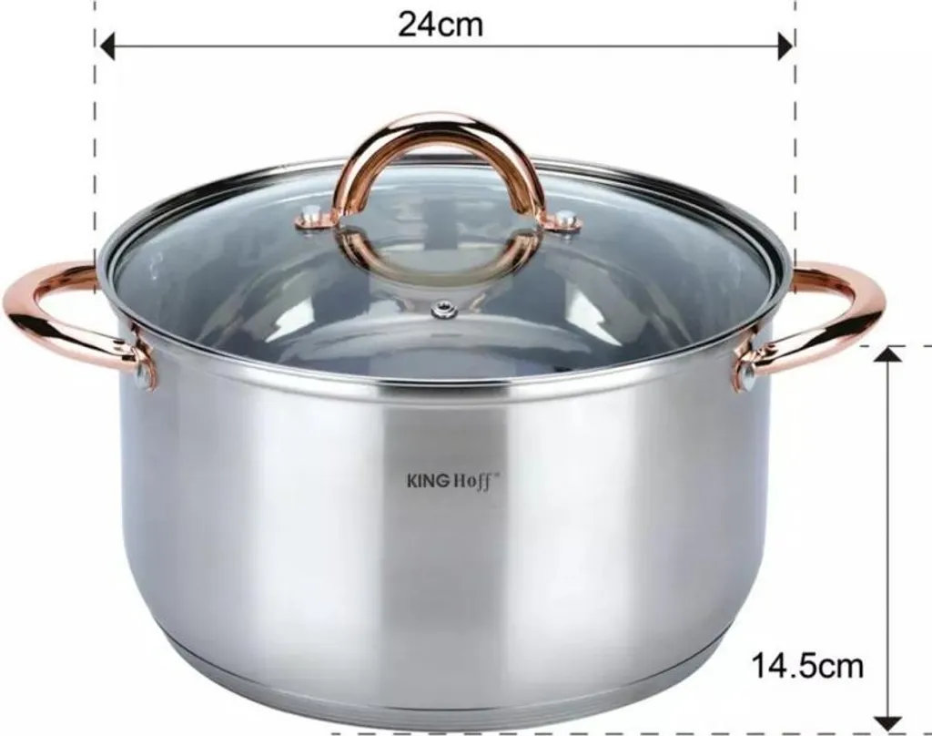 KINGHOFF KH-4441 Set Pentole 12 Pezzi In Acciaio Inox Con Coperchi E Padella Teflon - Adatto A Induzione, Lavabile In Lavastoviglie