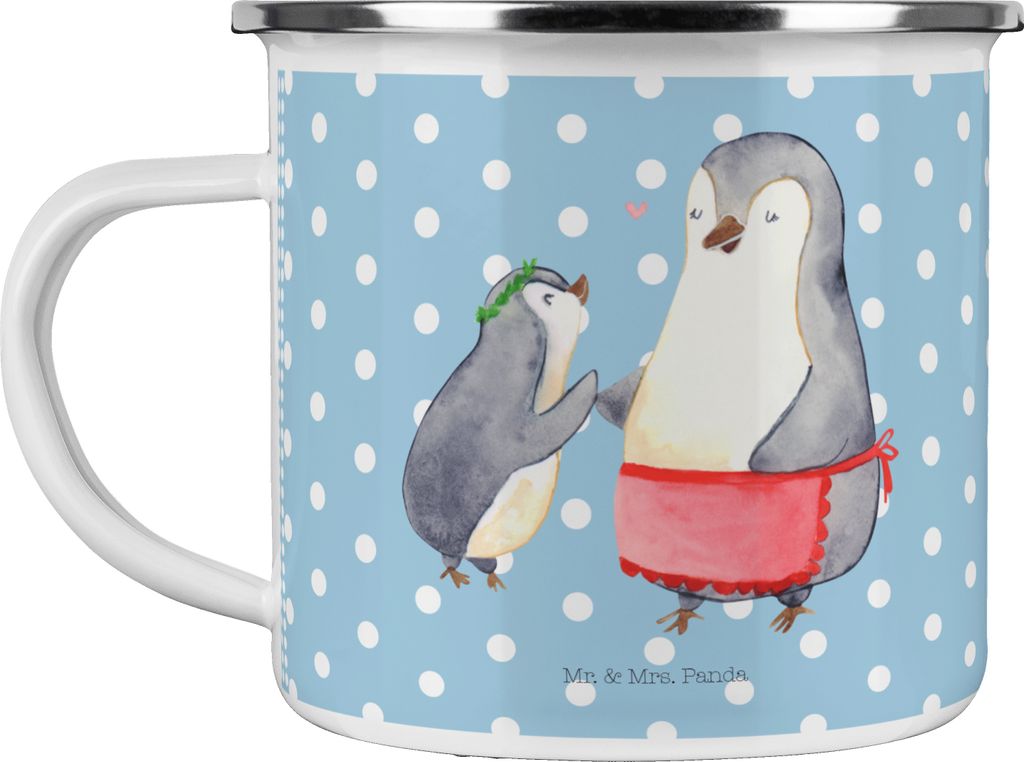 Mr. & Mrs. Panda Teebecher Pinguin mit Kind - Blau Pastell - Geschenk, Danke Mama, Familie, Muttertag, becher emaille, Tasse, Teetasse, Mutter, Pot...