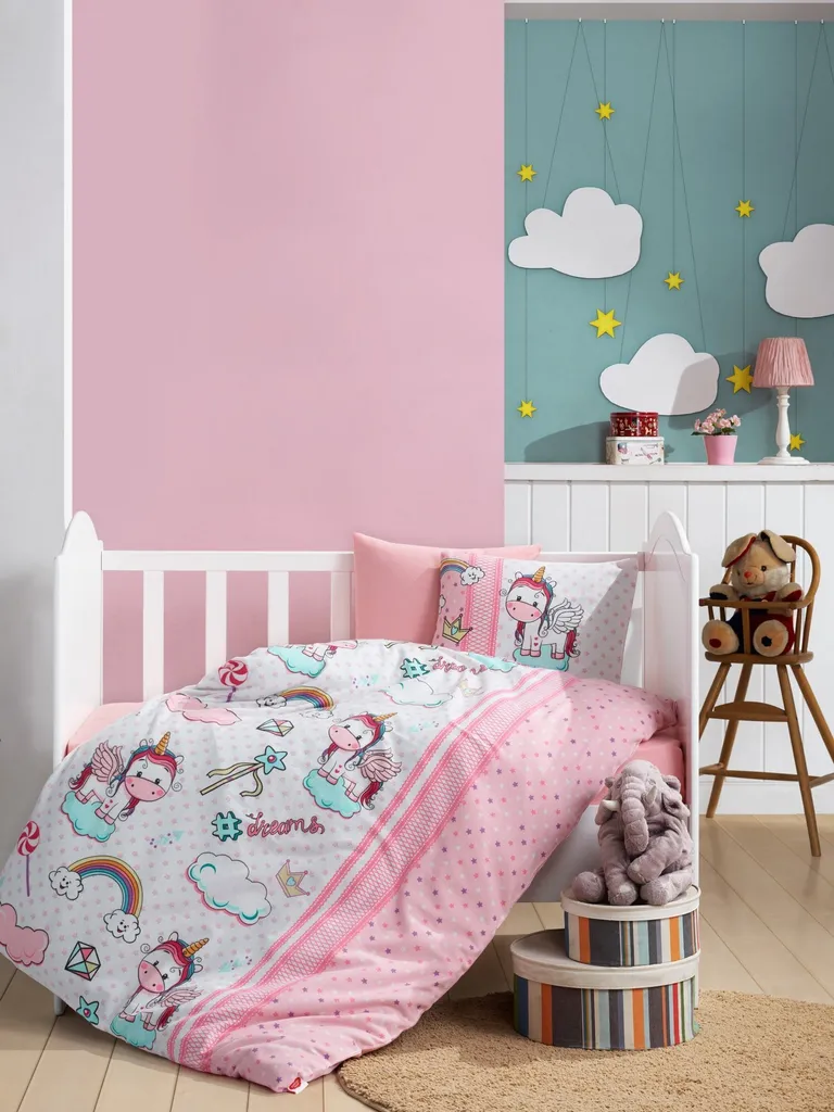 Parure de lit bébé Unicorn v2 rose L'Essentiel Linge de Maison 100x150