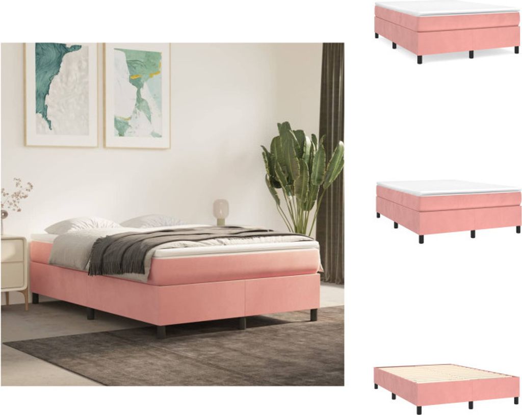 vidaXL Boxspringbett mit Matratze Rosa 140x200 cm Samt - Betten & Bettgestelle
