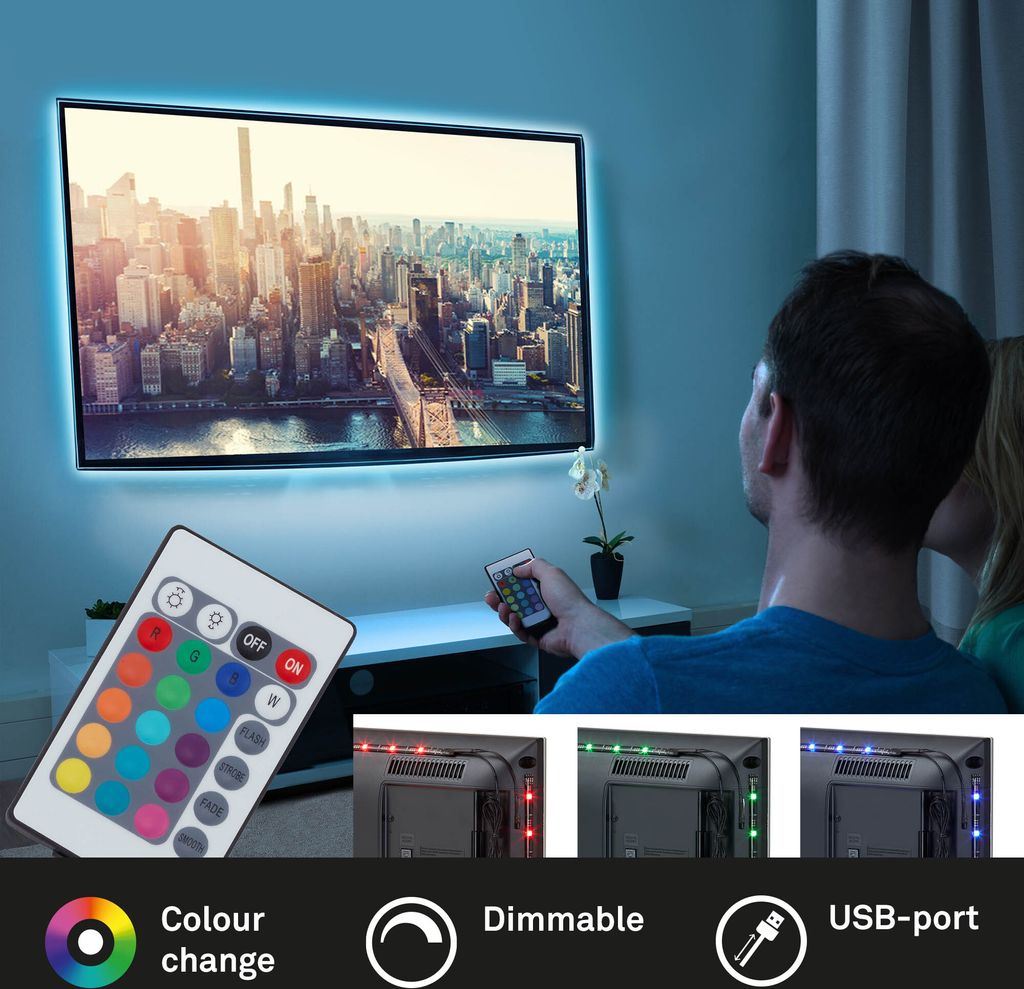 LED Stripe TV Beleuchtung RGB 2m 2,5W dimmbar Fernbedienung Immagine del prodotto 