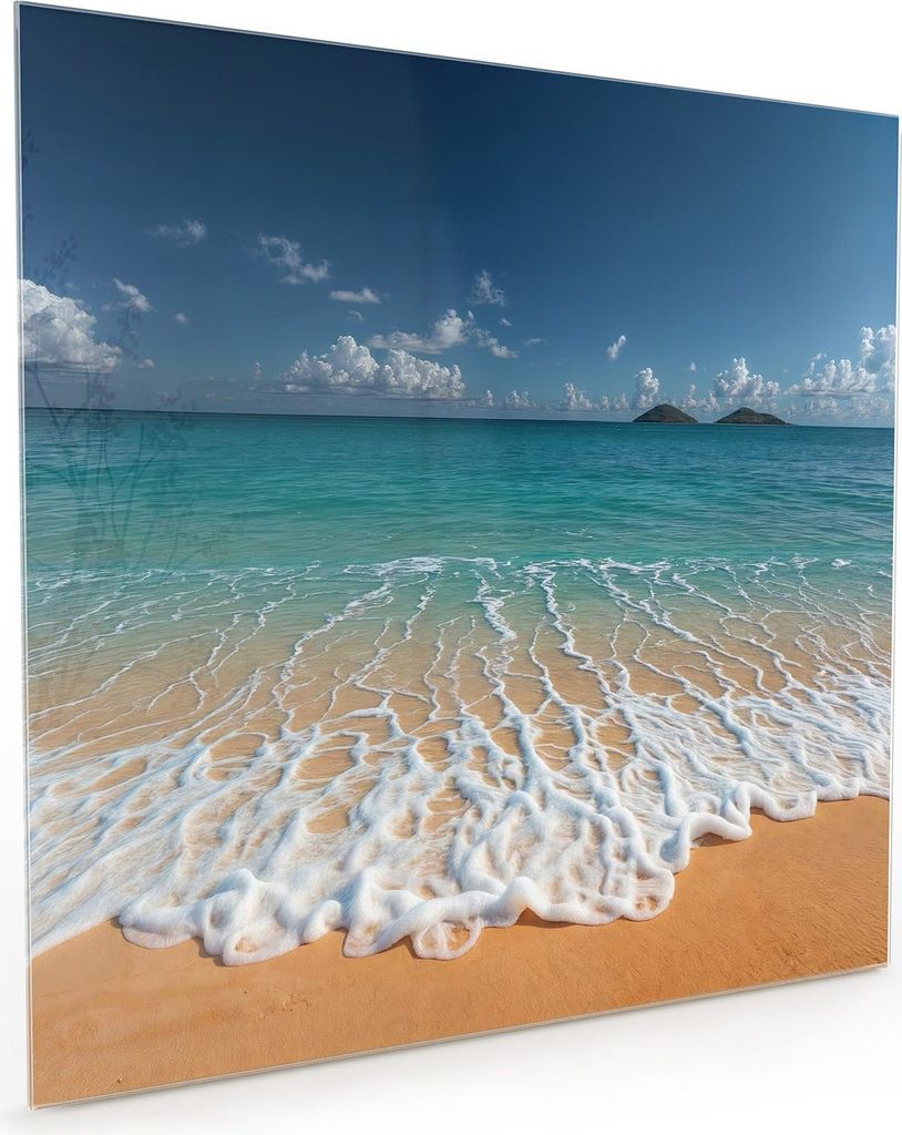 Küchenrückwand Spritzschutz Glas mit Motiv Wellen am Sandstrand 40 x 40 cm