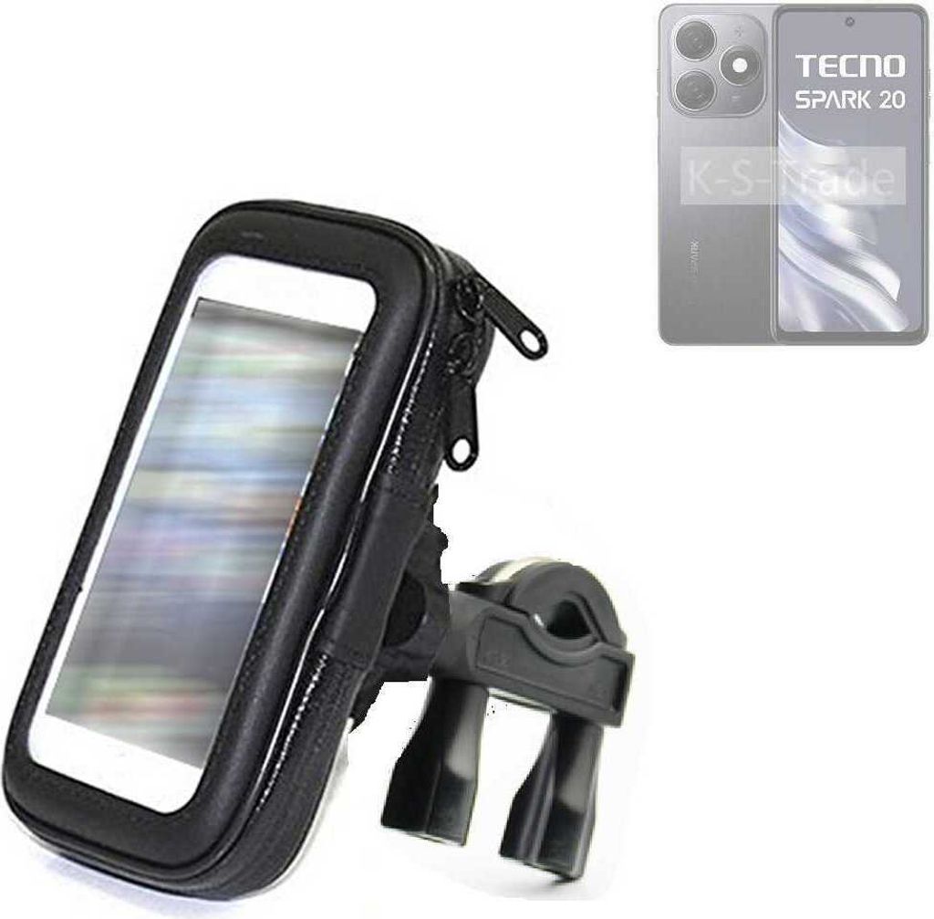 K-S-Trade Fahrrad-Halterung kompatibel mit Tecno Spark 20 Handy-Halterung Halter Lenkstange Fahrradhalterung Motorrad Bike Mount Wasserabweisend