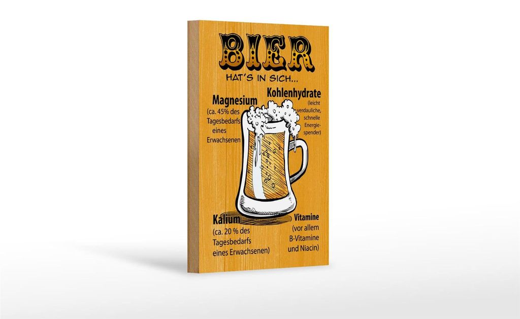 Holzschild Alkohol 12x18cm Bier hat's in sich Vitamine