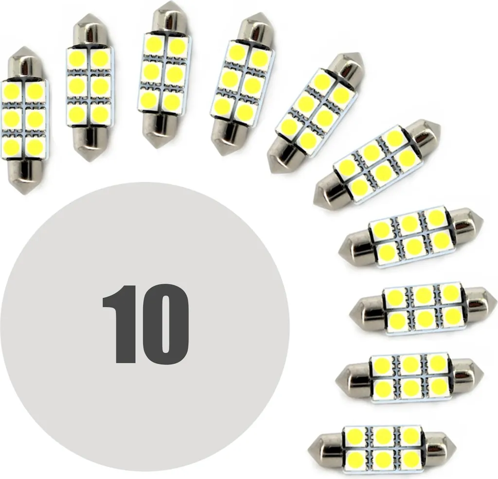 Kit 10 LED Siluro 41mm 6000K Auto | Illuminazione Bianca 1.5W 108 Lm