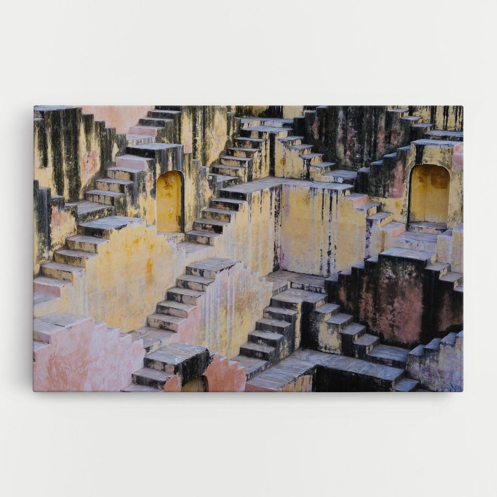 ARTHUB Leinwandbild 80x120 cm, Old Yellow Stairs | Wohnzimmerdekoration, Hängende Bilder, Wanddekoration, Heimdekoration, Abstrakte, Optische T...
