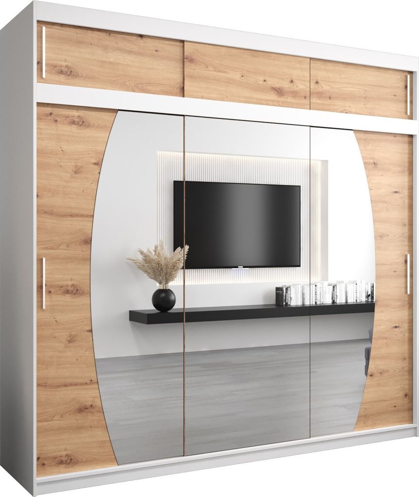 Kleiderschrank, Schiebetürenschrank Schlafzimmer, Schrank mit Spiegel ELYPSE 250 mit Aufsatz, Höhe 240 cm