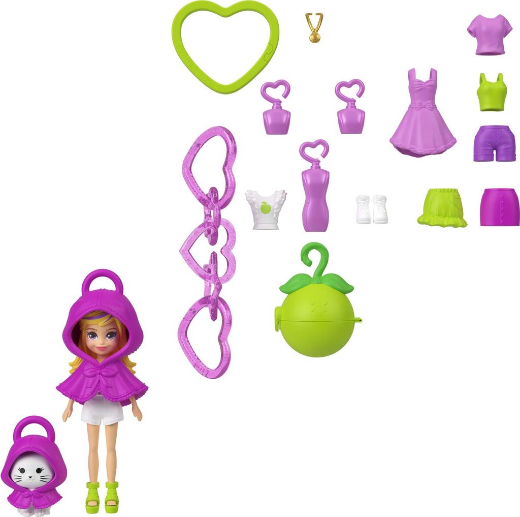 Polly Pocket Puppen und Haustiere, Schlüsselanhängerset, Mode mit Obstmotiven, Anhänger-Zubehörteile, Mini-Puppe, Weiblich, 4 Jahr(e), Junge/M...