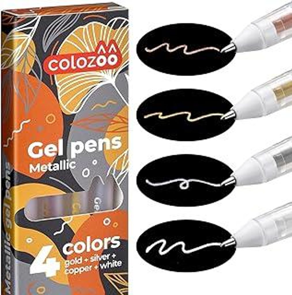 colozoo 4 Metallic Stifte Set 0.8mm Gel Pens | Gelstifte Set - Scrapbook Pen für Schwarzes Papier, Gästebuch Hochzeit Fotoalbum inkl. Gold, Silbe...