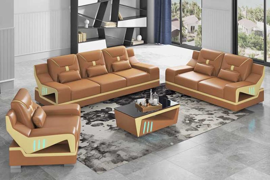Sofagarnitur Luxus Braun Kunstleder 321 Sofas JVmoebel