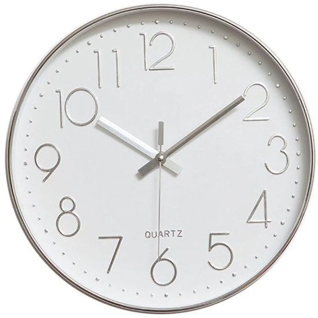 Horloge murale cuisine 30 cm argentée silencieuse pour salon et chambre