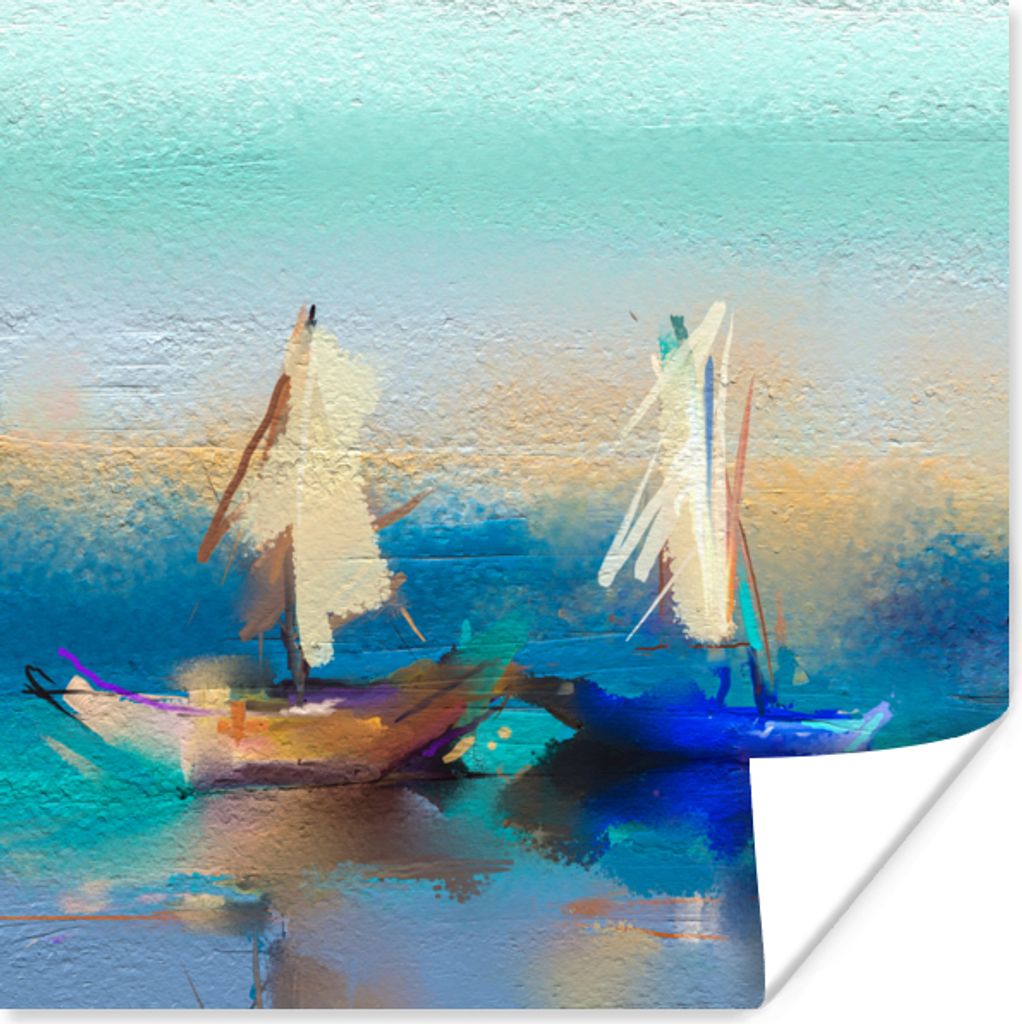 MuchoWow Poster Gemälde - Ölfarbe - Boot - Abstrakt 75x75 cm - Wand Dekoration