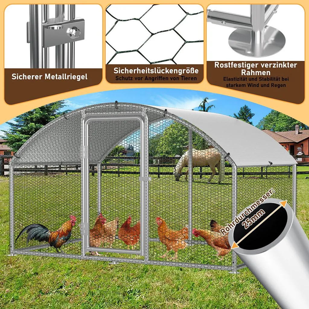 Volière extérieure arquée 3x2x2m cage à poules robuste et durable
