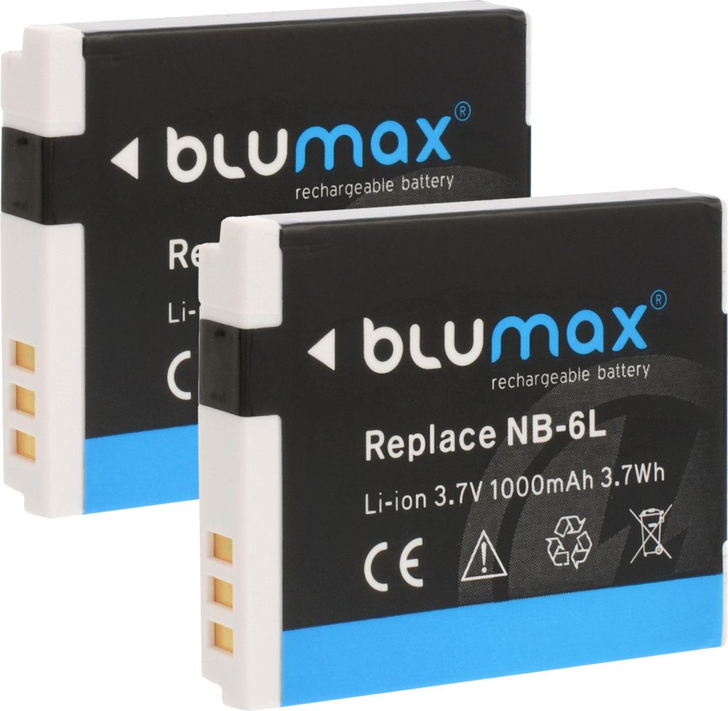 2x Blumax Akku | für Canon NB-6L Digitalkamera | Kapazität 1000mAh |Spannung 3,7Volt | Video- und Kamerazubehör