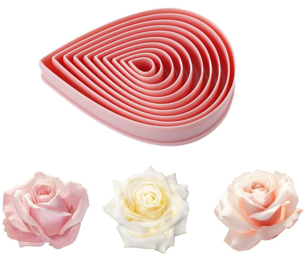 10-teiliges Set mit tropfenförmigen Ausstechformen, rosenblütenförmigen Ausstechformen und blumenförmigen Ausstechformen aus Kunststoff für Ku...
