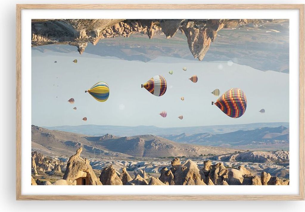 Gerahmtes Poster - Rahmen in heller Eiche - Surrealismus Flug Luftballons - 91,5x61 cm - Wand Bild - Wanddeko - Wandbilder - Kunstposter - Wandpost...