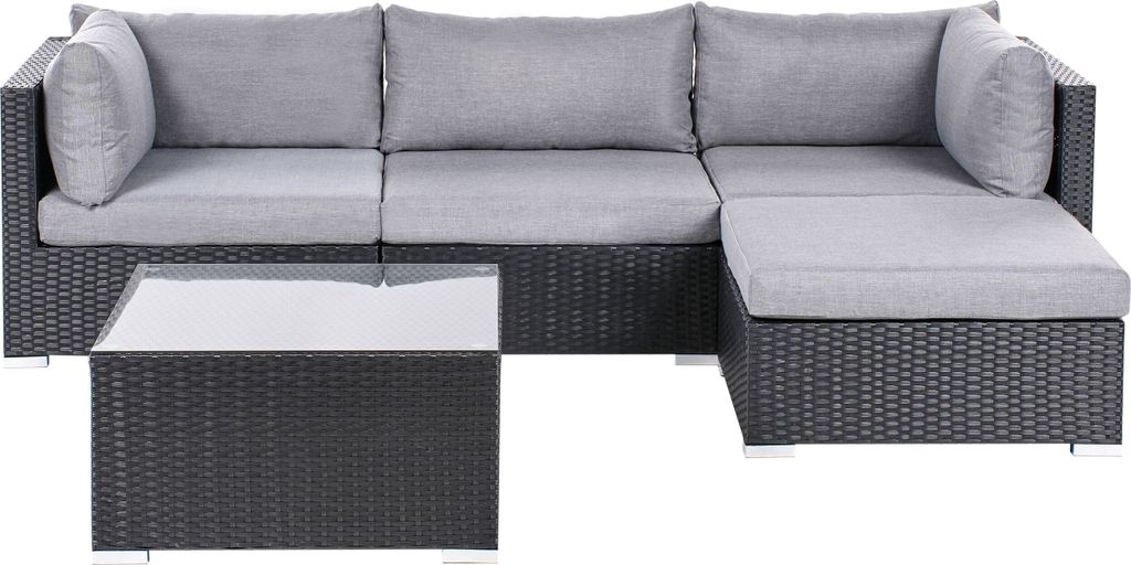 BELIANI Gartenmöbel Set Schwarz Polyrattan und Aluminium 4-Sitzer Garten-Ecksofa Linksseitig mit Kissen Modern Lounge Set Terrasse Outdoor