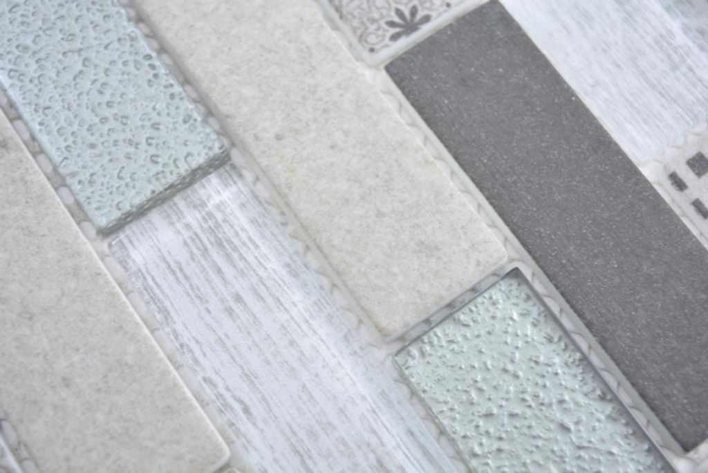Handmuster Transluzent Mosaik Brick ECO Glasmosaik Retro grau Wand Fliesenspiegel Küche Dusche Bad MOS88-R002_m