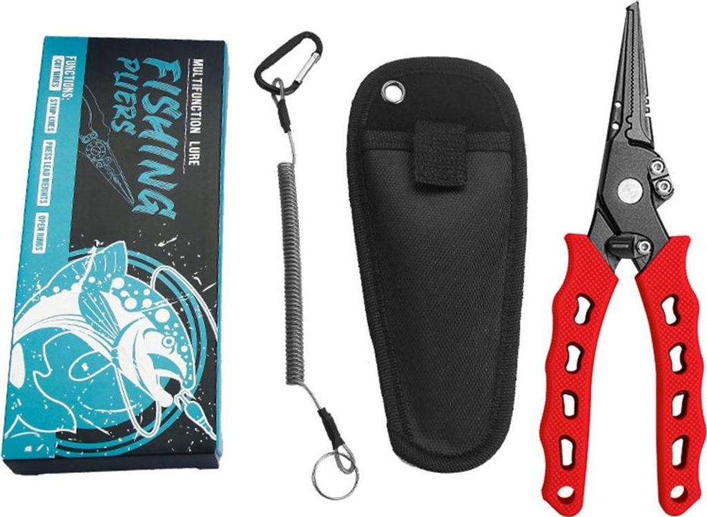 INF Edelstahl Anti-Rutsch Rostfrei Lange Angelzange mit Zubehör Set 3-teilig Rot