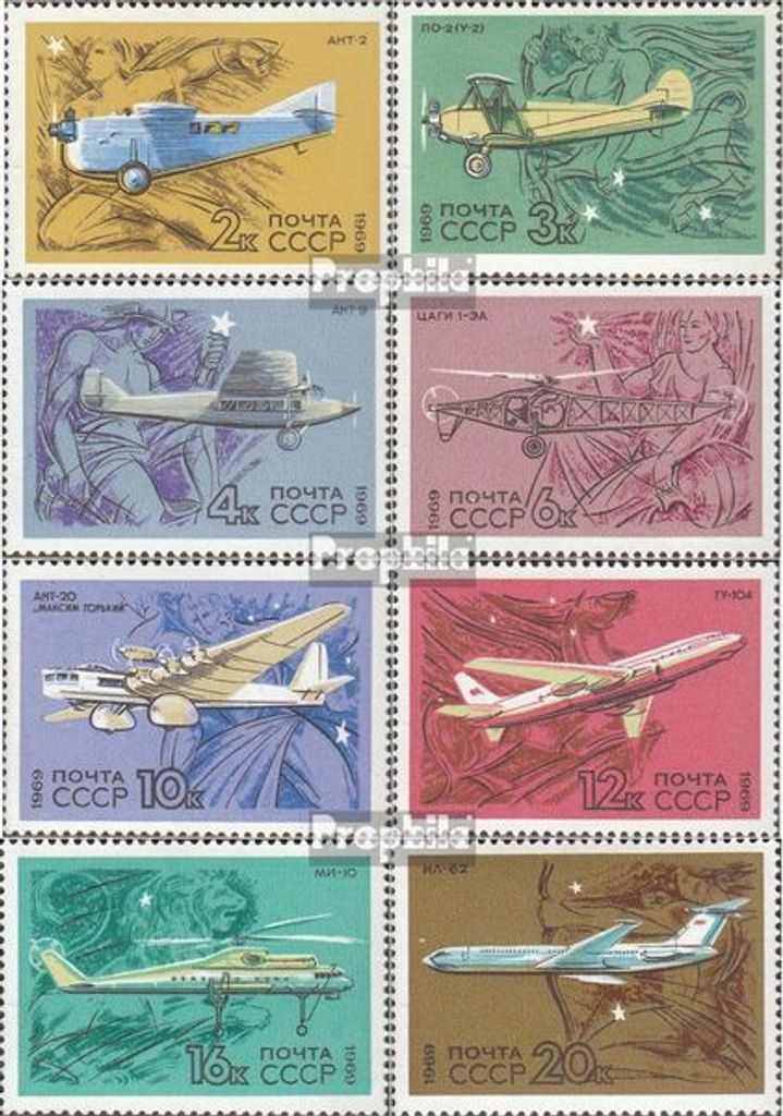 Briefmarken Sowjetunion 1969 Mi 3700-3707 (kompl.Ausg.) postfrisch Sowjetischer Flugzeugbau