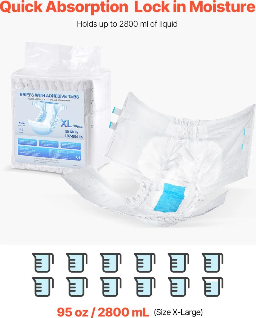 Slip Absorbant XL à Usage Unique avec Fixations Adhésives de Sécurité - 2