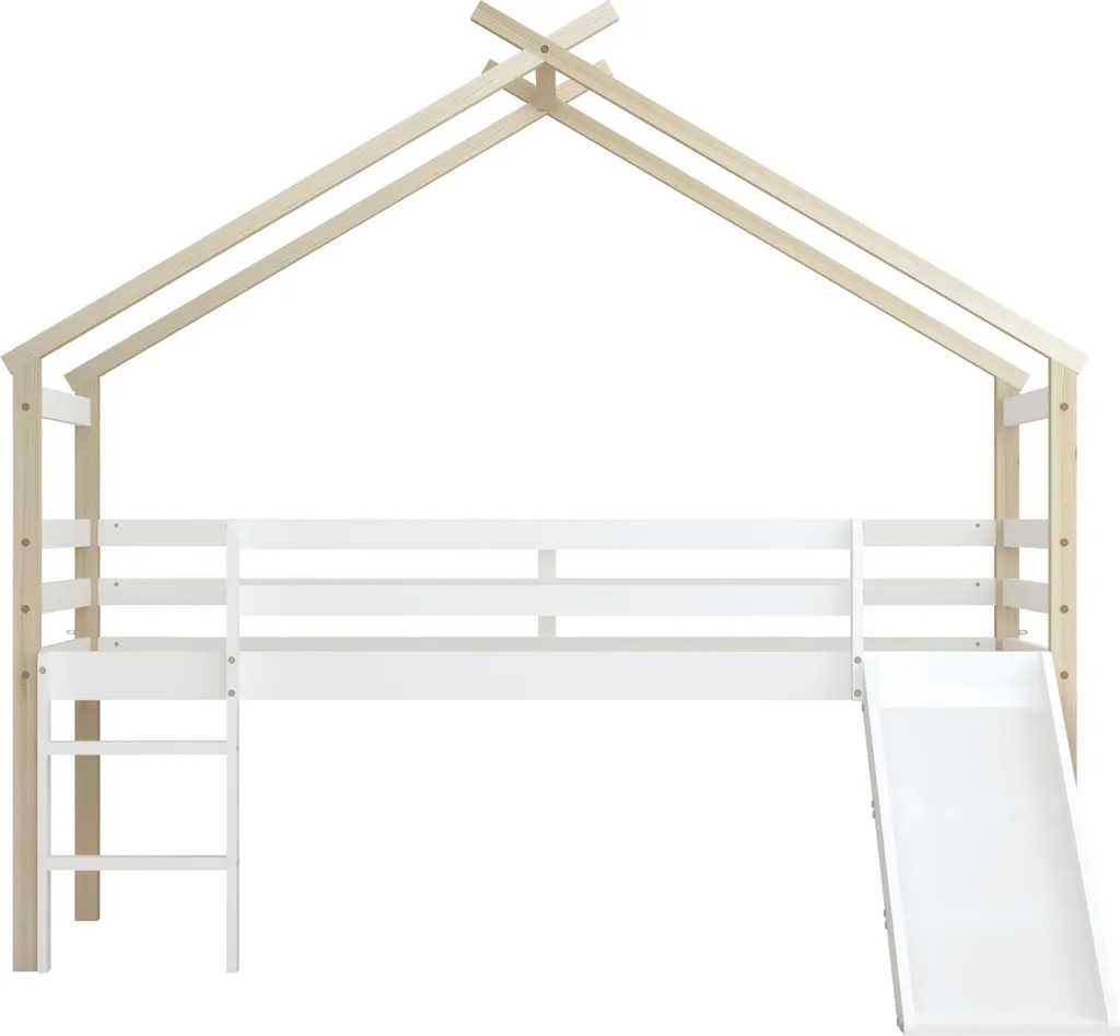 Sunny River Lit Cabane avec Toboggan 90x200 cm Bois Beige et Blanc - 6