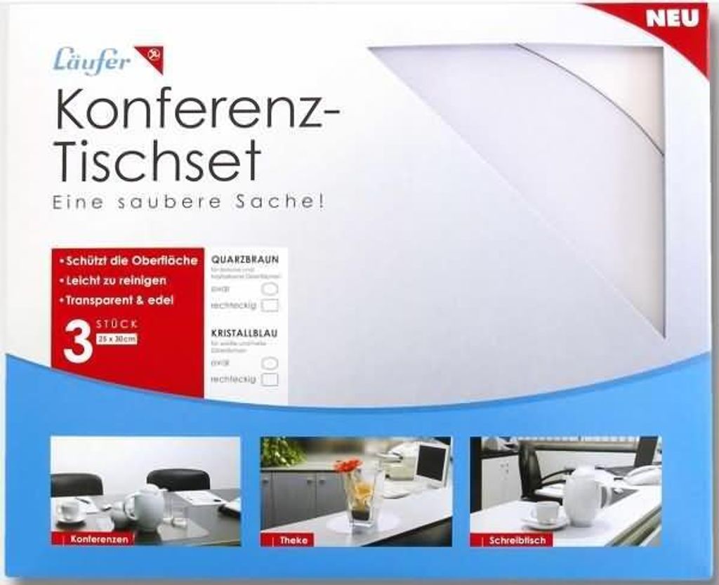 Schreibtischauflagen Konferenz-Tischset 25x30cm oval VE=3 Stück kristallblau