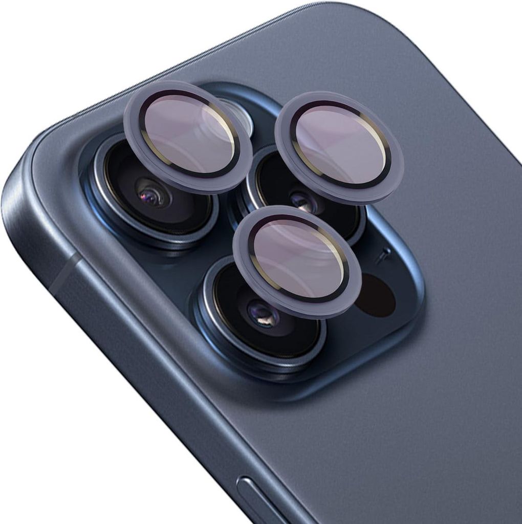 Bizon Glass Snap Lens iPhone 15 Pro / 15 Pro Max blauer Rahmen