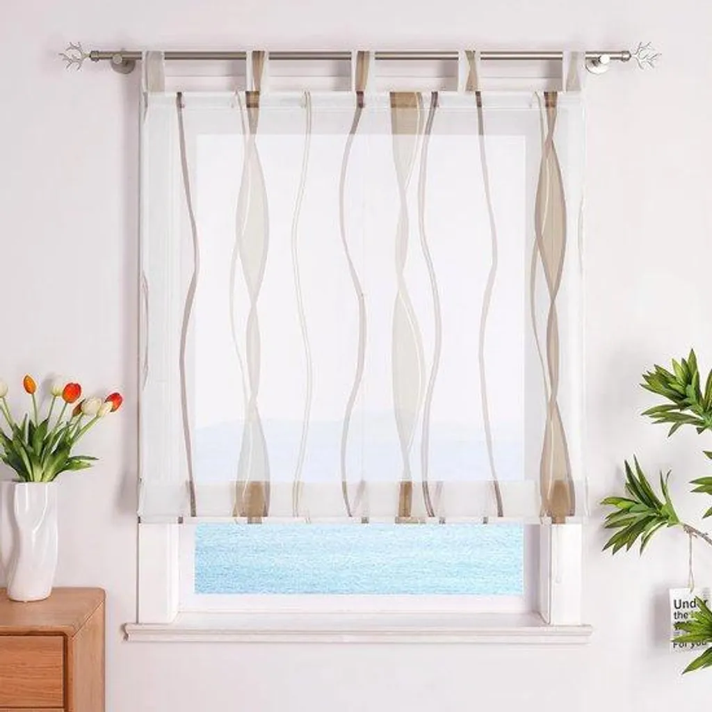 Rideau transparent sable 80x140 cm contre le vis-à-vis, style chic