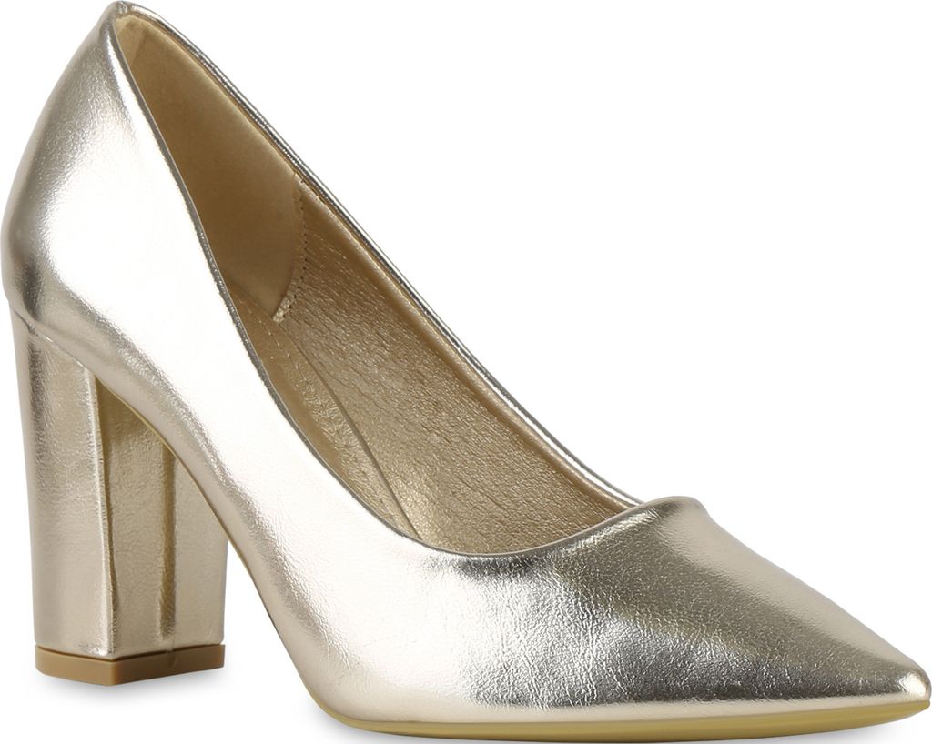 VAN HILL Damen Spitze Pumps Elegante Klassische Schuhe 841389, Farbe: Gold, Größe: 36