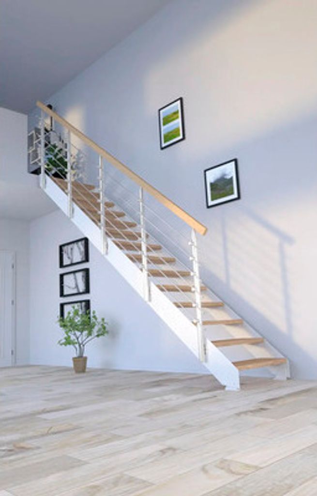 Pertura Wangentreppe Libra Eiche Unbehandelt Ohne Setzstufen Seitenwange weiß gerade 87 cm 14 Stufen / 15 Steigungen Sta