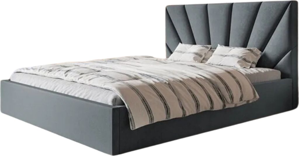 Polsterbett SLIM 3 mit Kopfteil, 180x200 cm, Doppelbett mit Bettkasten und Lattenrost aus Holz, Velourstoff, Farbe: Dunkelgrau