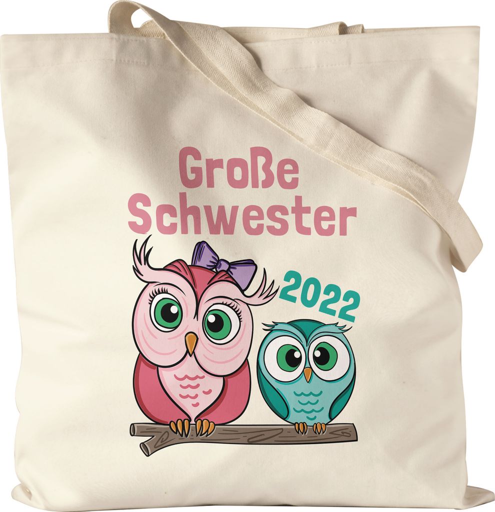 Große Schwester 2022 Jutebeutel Stoffbeutel Canvas Süßes Motiv Eulen Nachwuchs Schwangerschaft Geschenkidee Baby-News
