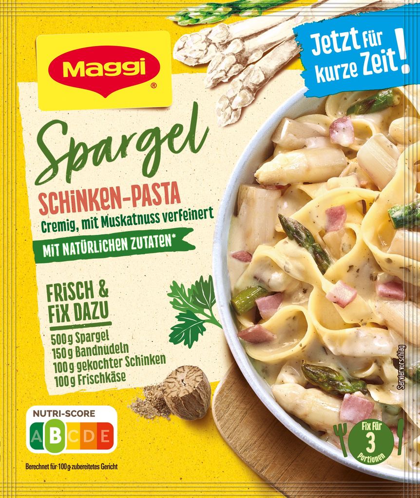 Maggi Fix Spargel Pasta mit Schinken Wuerzmix cremig lecker Produktbild 