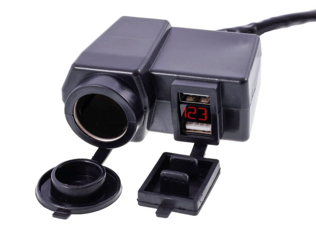 Caricabatterie da moto 2x USB 4,2A con voltmetro e presa Immagine del prodotto 