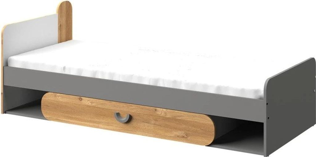 Einzelbett 80x195 EDENTON mit Schublade - Nash Oak / Graphit / Weiß